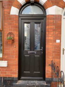 Composite door in beck brown with "abstract" glass - Beeston